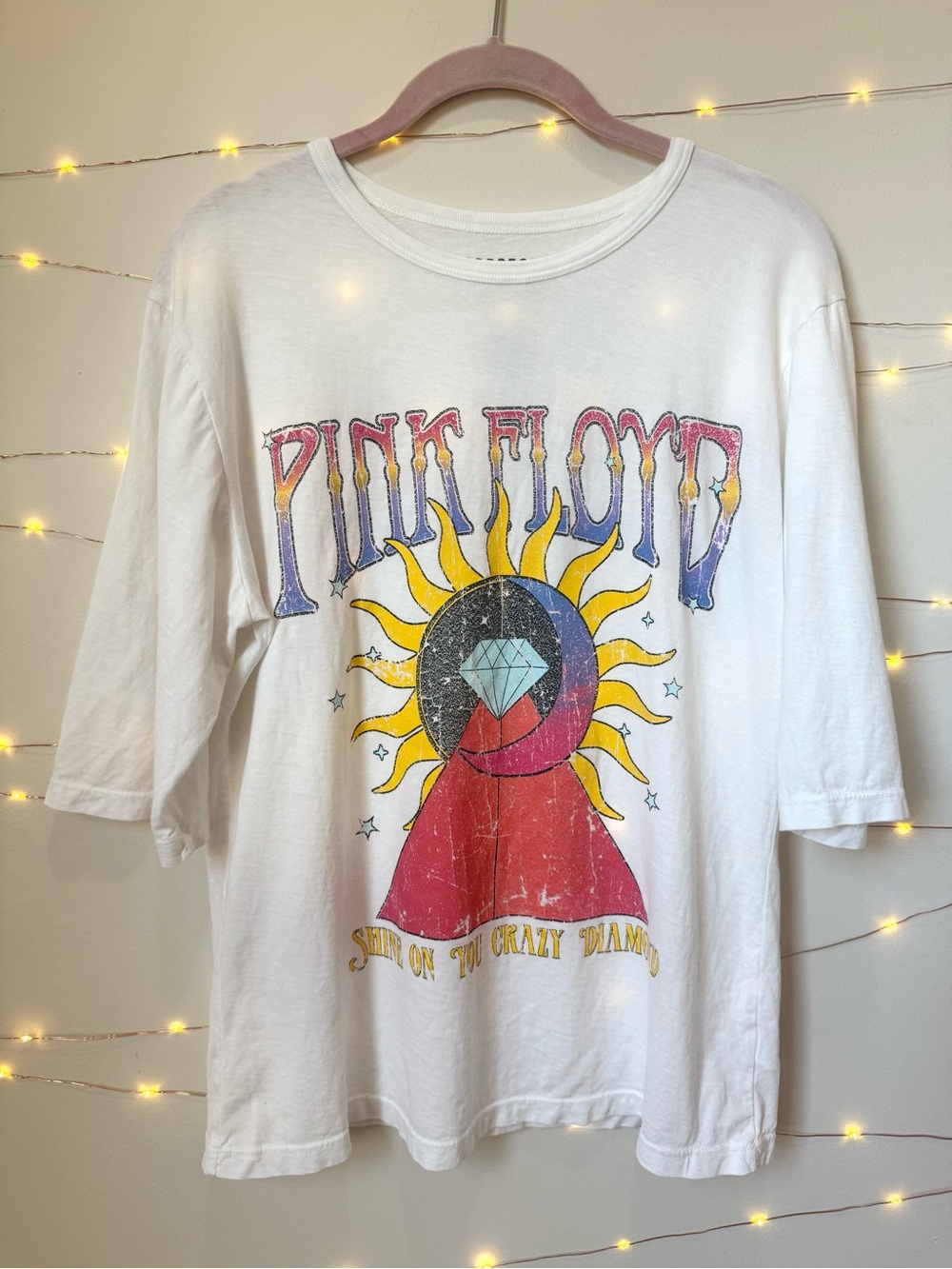 Oddpeople by RKB Retro Shine On Pink Floyd Graphic Band Tee in White Size Small